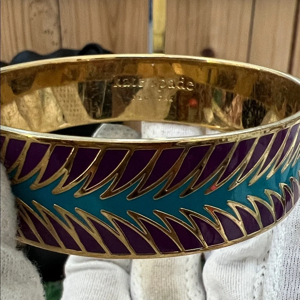 Kate Spade New York Birds of a Feather Gold Tone Bangle Blue & Purple Enamel - Picture 5 of 7
